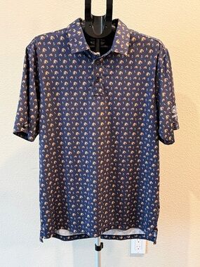 Men's Navy Printed Short-Sleeve Polo Shirt Beer Mug Print Straight Down